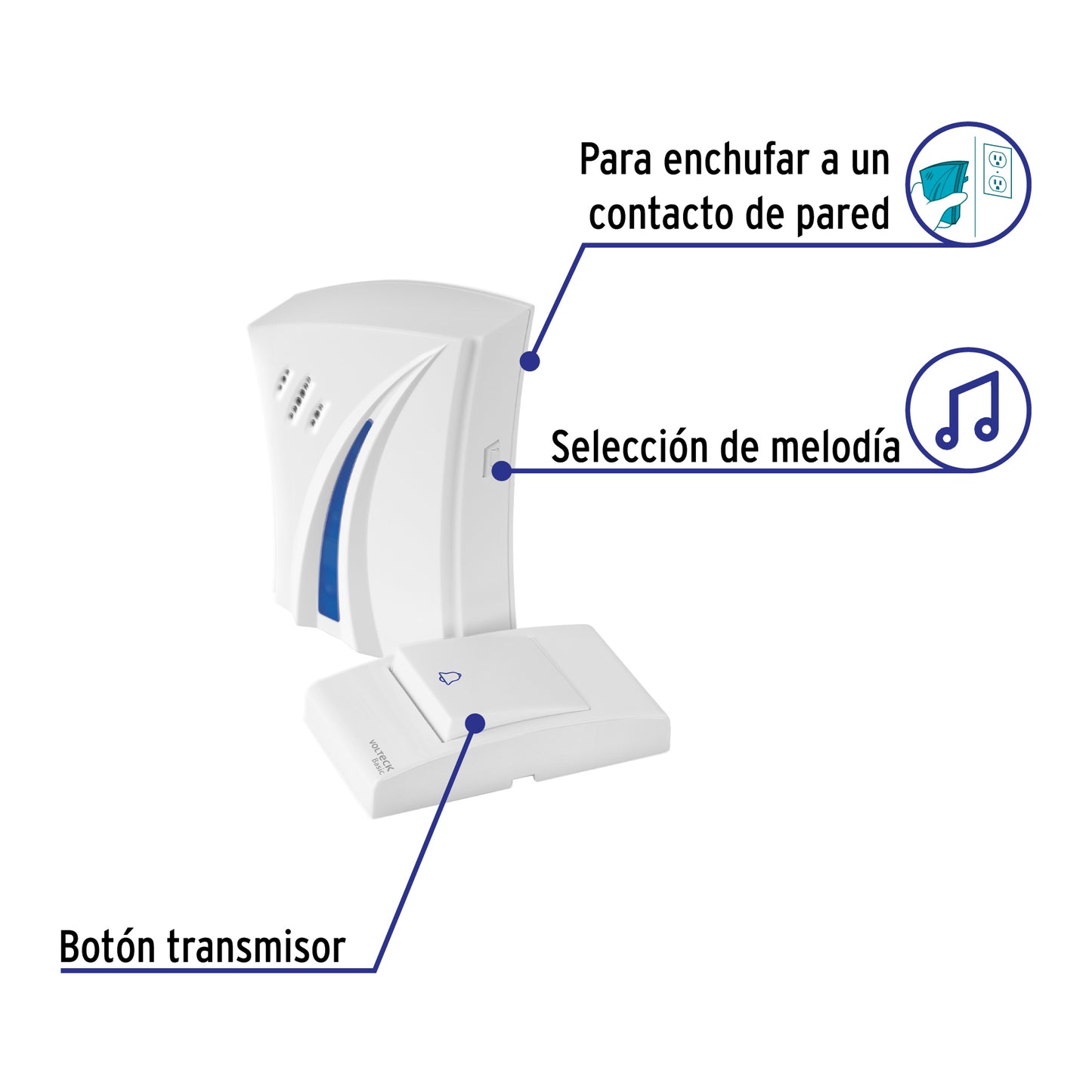 TIMBRE INALÁMBRICO CON CLAVIJA, 36 TONOS, VOLTECK BASIC  29916 *