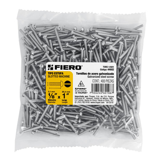 BOLSA CON 400 TORNILLOS 1/8" X 1" TIPO ESTUFA, FIERO 44602 *