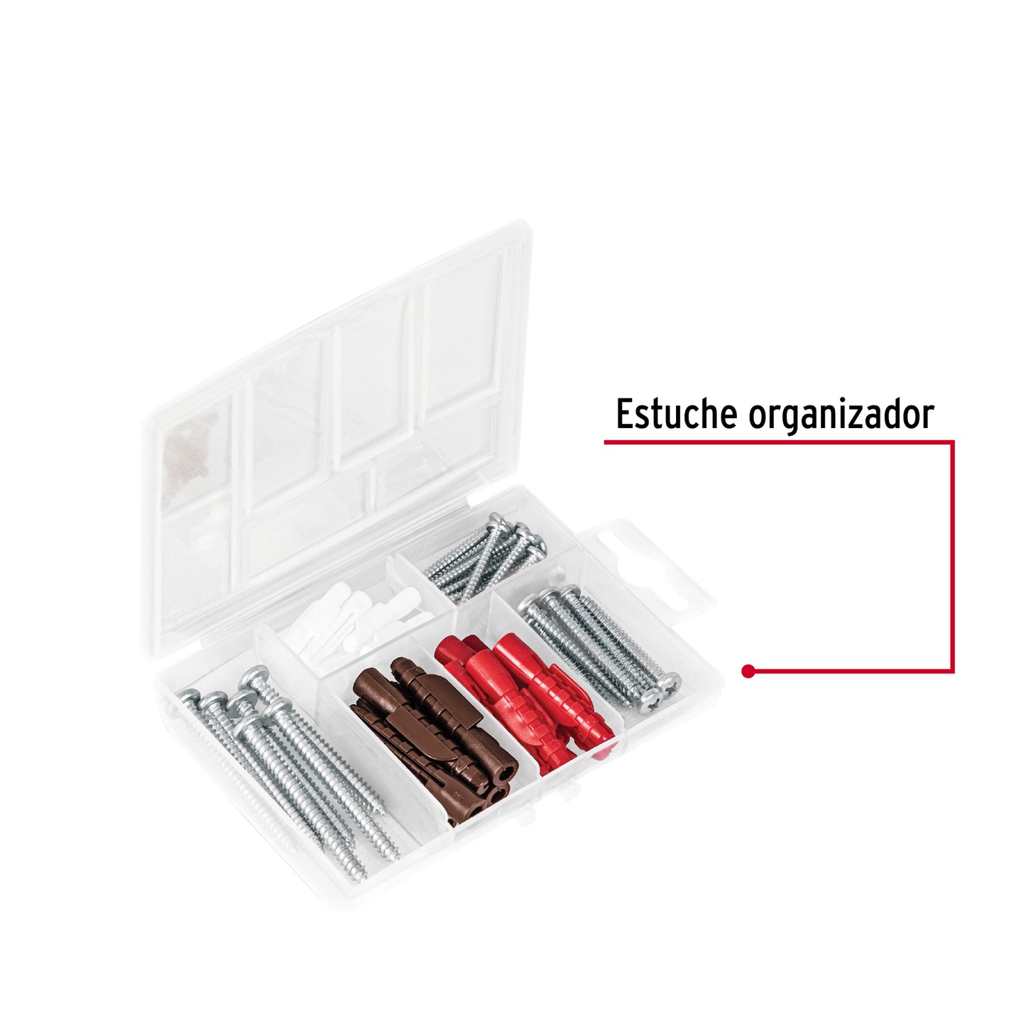Estuche 26 taquetes 3/16", 1/4", 5/16", c/pijas #6, #8, #10
