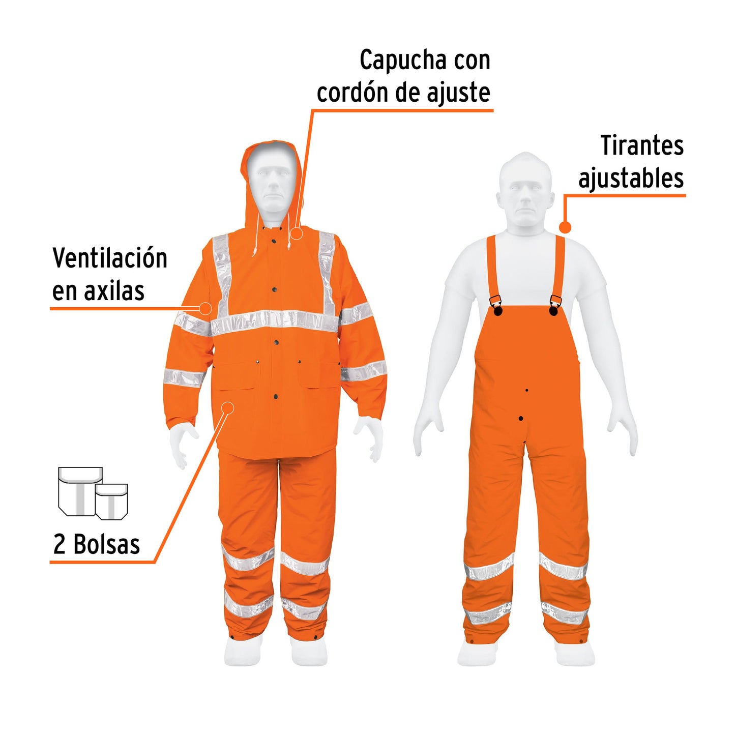 CONJUNTO IMPERMEABLE, NARANJA, M, PVC 17408 *