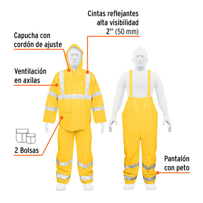 Conjunto impermeable doble capa amarillo con reflejante, XG