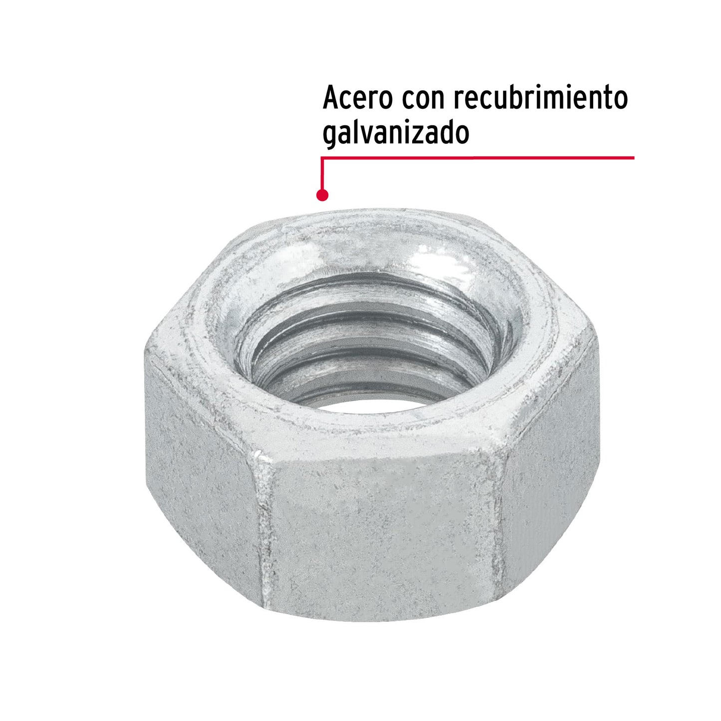 TUERCA DE ACERO GALVANIZADO HEXAGONAL DE 3/8', 100 PZAS 44550 P