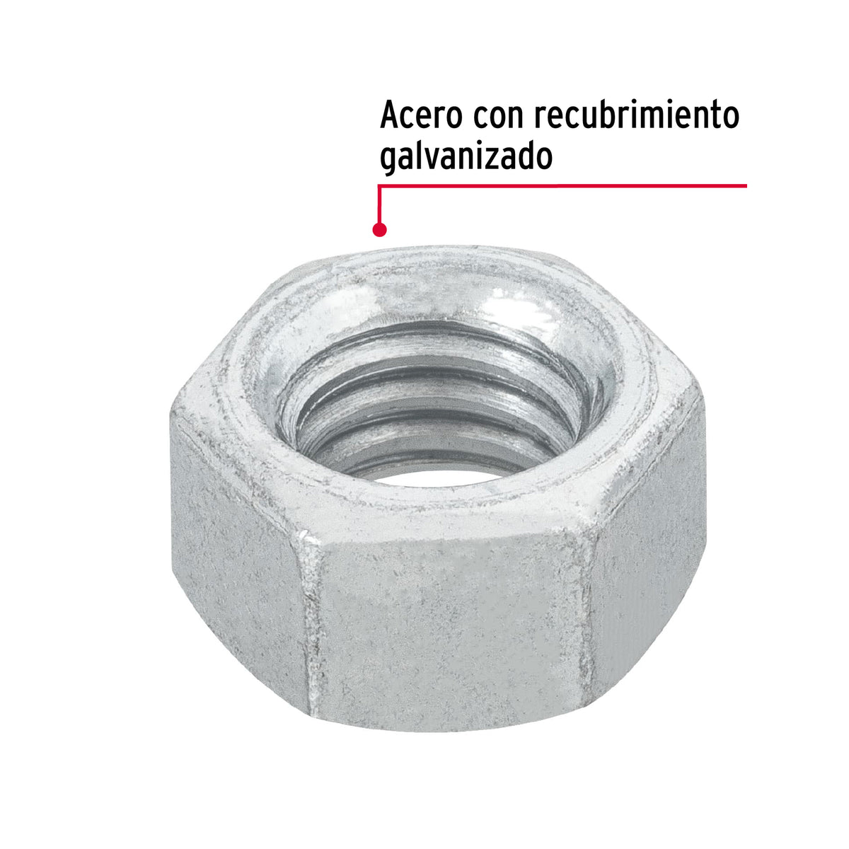 TUERCA DE ACERO GALVANIZADO HEXAGONAL DE 3/8', 100 PZAS 44550 P