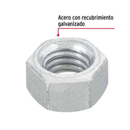TUERCA DE ACERO GALVANIZADO HEXAGONAL DE 3/8', 100 PZAS 44550 P