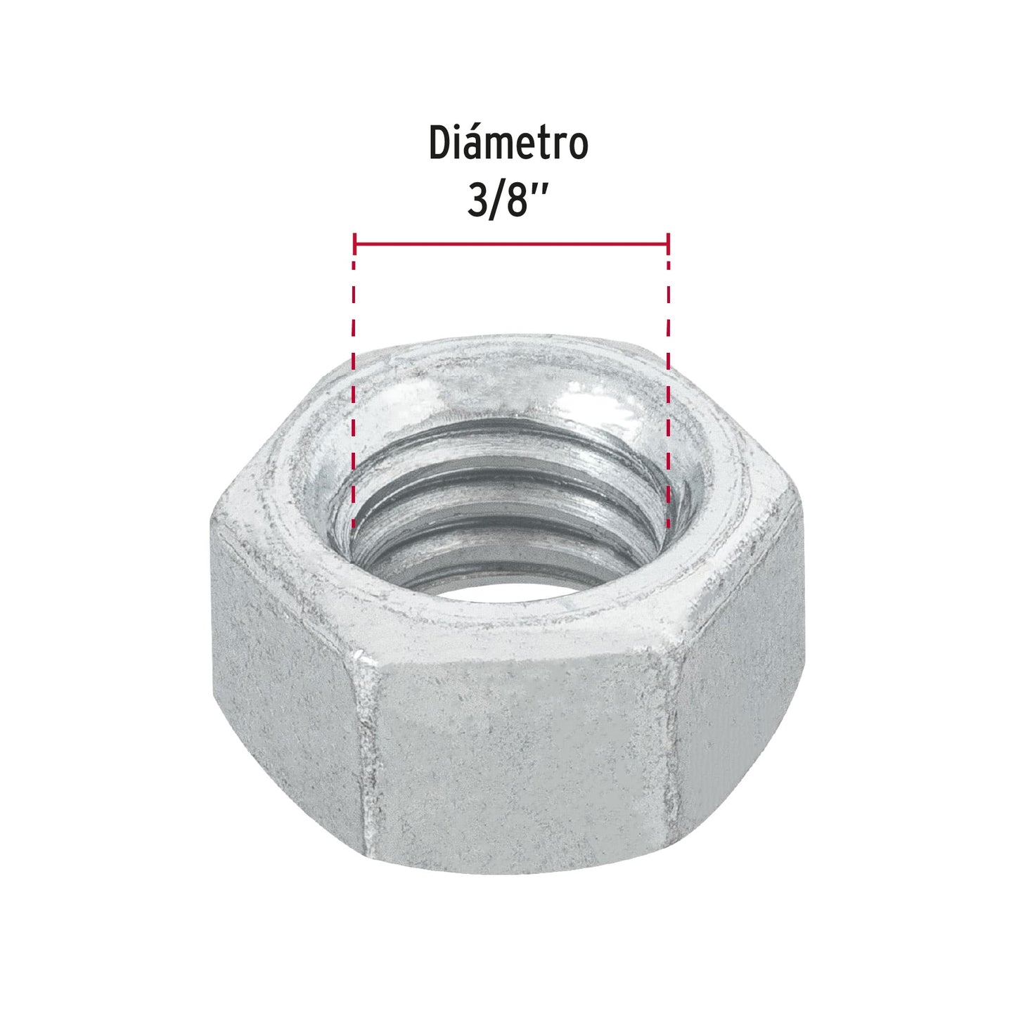 TUERCA DE ACERO GALVANIZADO HEXAGONAL DE 3/8', 100 PZAS 44550 P