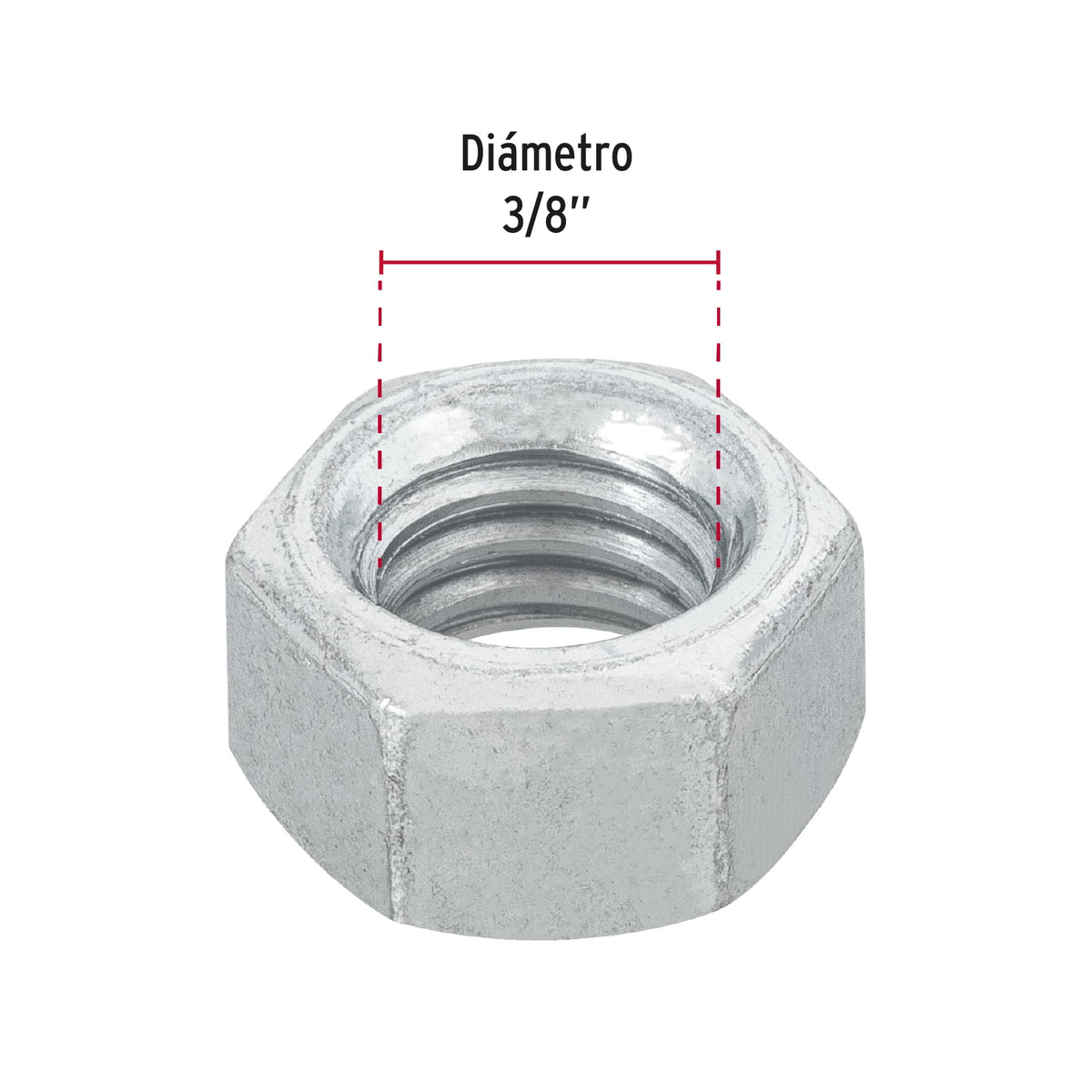 TUERCA DE ACERO GALVANIZADO HEXAGONAL DE 3/8', 100 PZAS 44550 P