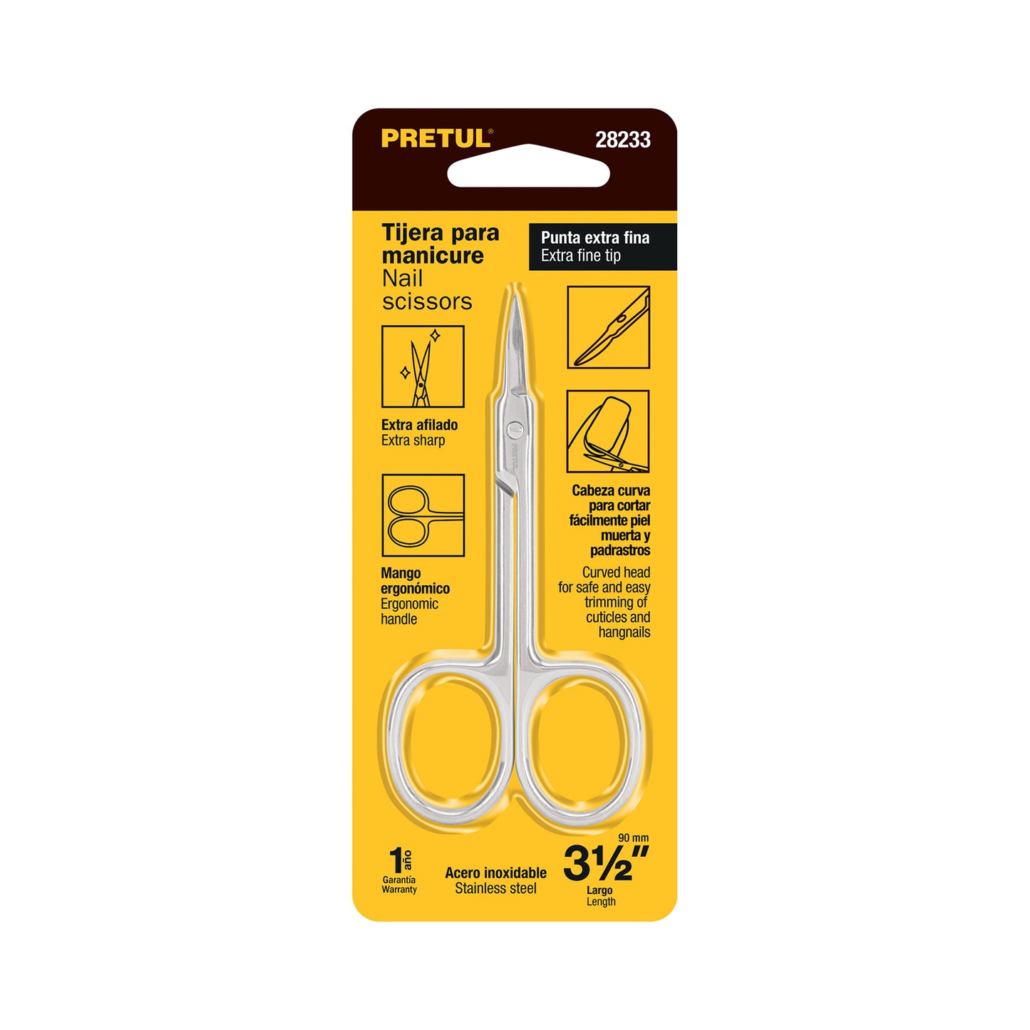 TIJERA PARA MANICURE 3-1/2", PUNTA EXTRAFINA, PRETUL 28233 P
