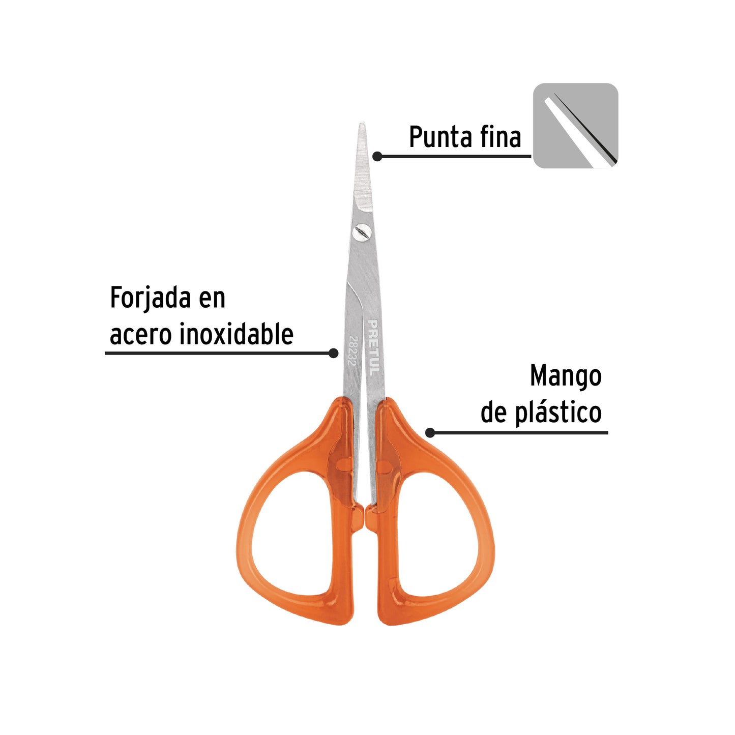 TIJERA PARA MANICURE 3-1/2'' MANGO PLÀSTICO, PUNTA FINA ,PRETUL 28232 *