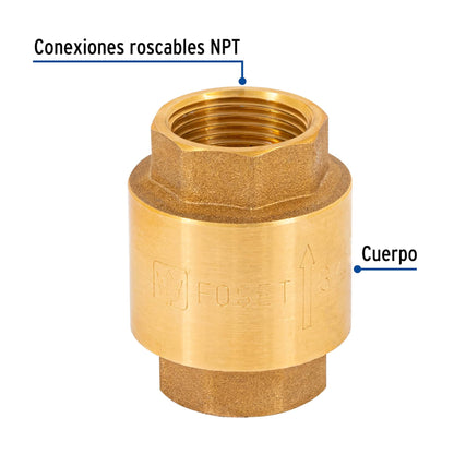VÁLVULA DE RETENCIÓN DE LATÓN DE 3/4", FOSET 49066 *