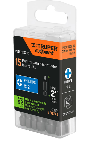 ESTUCHE 15PIEZAS PUNTA #2 PHILLIPS  2'' EXPERT TRUPER 100195 *