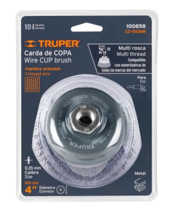CARDA COPA 4'' ALAMBRE ONDULADO FINO, MULTI-ROSCA, TRUPER 100858 N
