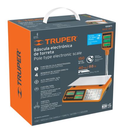 BÁSCULA CAPACIDAD 40KG ELECTRÓNICA MULTIFUNCIONES C/TORRETA 100871 *