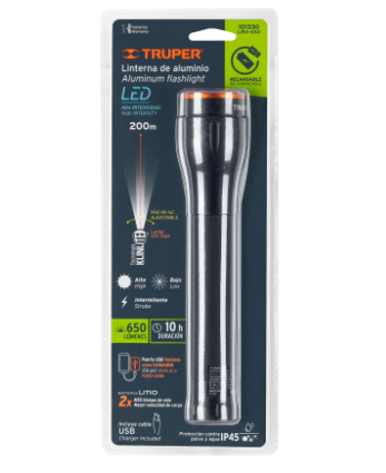 LINTERNA DE ALUMINIO 1 LED 650 LM RECARGABLE, TRUPER 101330 P