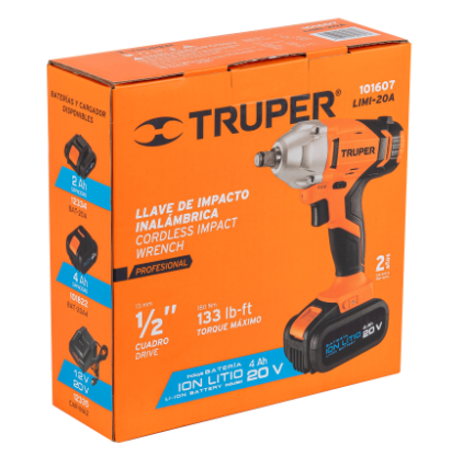 LLAVE DE IMPACTO INALÁMBRICA 1/2', BATERÍA ION LITIO 20 V 101607 N