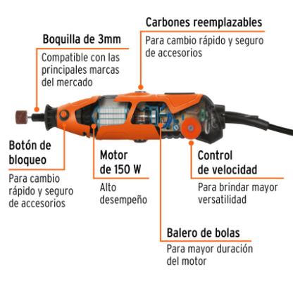 HERRAMIENTA ROTATIVA PROFESIONAL 150W CON 201 ACCESORIOS, TRUPER 101669 N