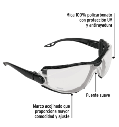 LENTES TRANP ANTIEMPAÑO C/MARCO DE ESPUMA Y CORREA, EXPERT