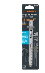 REGLA 15 CM DE ACERO INOXIDABLE DE BOLSILLO, TRUPER 101810 P
