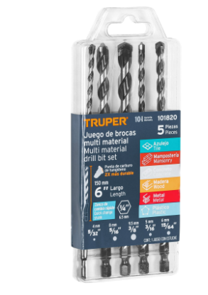 JUEGO DE BROCAS MULTIMATERIAL, 5 PIEZAS 101820 P