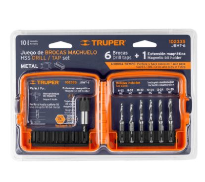 JUEGO DE 6 BROCAS HSS CON MACHUELO PARA METAL, TRUPER 102335 *
