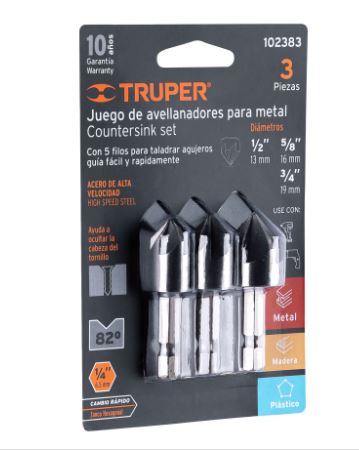 JUEGO DE 3 AVELLANADORES HSS, TRUPER 102383 N