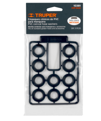 BOLSA CON 10 EMPAQUES DE PVC ANTIFUGA PARA MANGUERA, TRUPER 10381 *