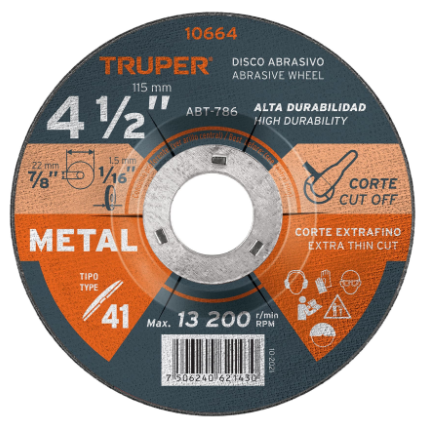 DISCO PARA CORTE DE METAL, TIPO 41, DIÁMETRO 4-1/2' 10664 *
