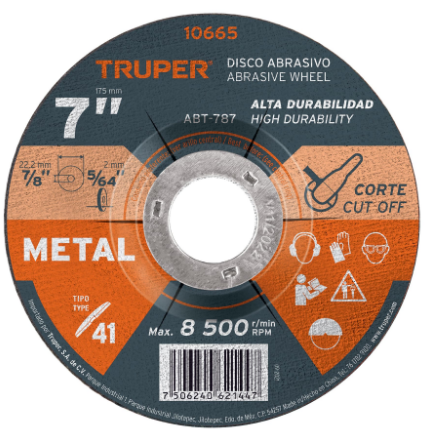 DISCO DE 7'' PARA CORTE DE METAL, TIPO 41 TRUPER 10665 *