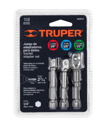 JUEGO ADAPTADORES PARA DADOS 1/4'', 3/8'' Y 1/2'' 3 PIEZAS 10752 *