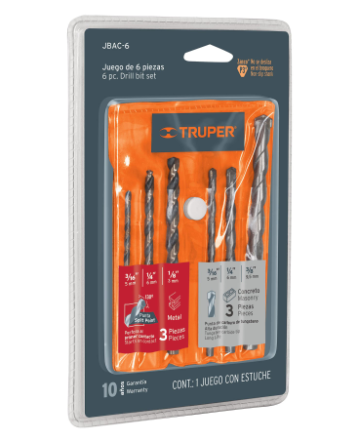 JUEGO DE 6 BROCAS PARA METAL Y CONCRETO, TRUPER 11336 N