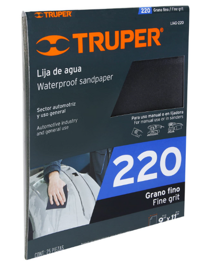 LIJA DE AGUA GRANO 220 DE CARBURO DE SILICIO, TRUPER 11623 *