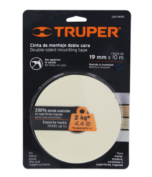 CINTA DOBLE CARA DE 19 MM X 10M, TRUPER 11726 *