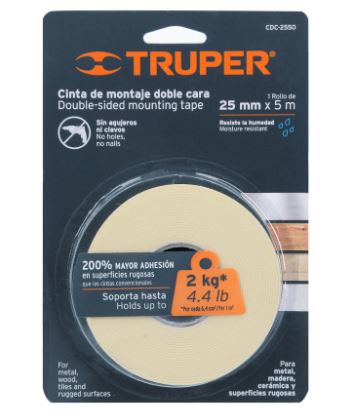 CINTA DOBLE CARA DE 25MM X 5M, TRUPER 11727 *