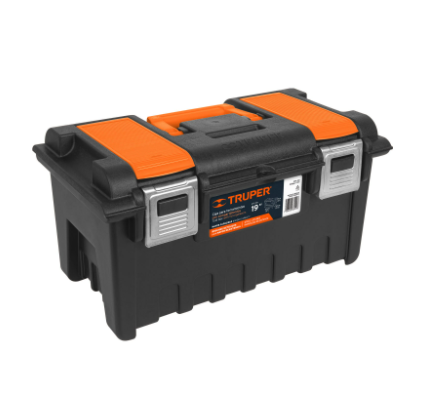CAJA PLÀSTICA 19'' C/ COMPARTIMIENTOS, NARANJA, BROCHE METÀLICO 11811 *