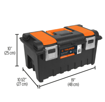 CAJA PLÀSTICA 19'' C/ COMPARTIMIENTOS, NARANJA, BROCHE METÀLICO 11811 *