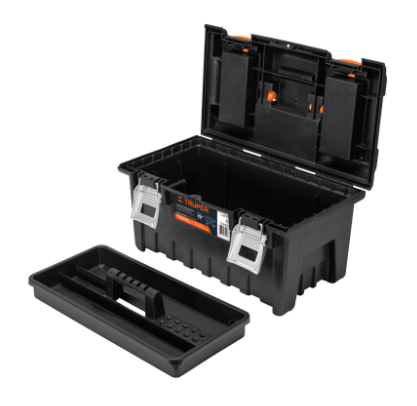 CAJA PLÀSTICA 19'' C/ COMPARTIMIENTOS, NARANJA, BROCHE METÀLICO 11811 *