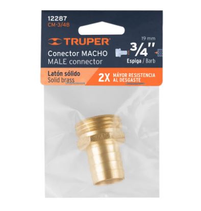 CONECTOR 3/4'' MACHO DE LATÓN SÓLIDO PARA MANGUERA, TRUPER 12287 *