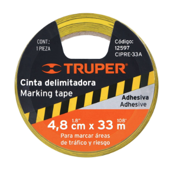 ROLLO DE 33M DE CINTA DELIMITADORA AMARILLA/NEGRO, TRUPER 12597 *