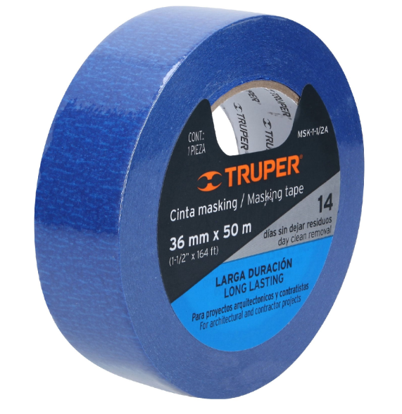 CINTA MASKING TAPE AZUL DE 1-1/2'' X 50M TRUPER 12623 *