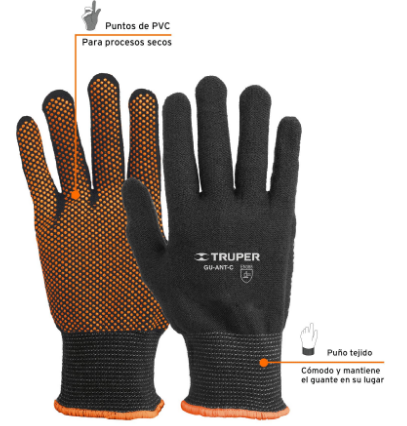GUANTES DE POLIÉSTER CON PUNTOS DE PVC EN PALMA, MEDIANOS 12651 *
