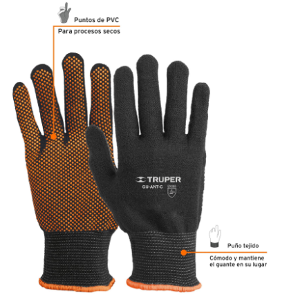 GUANTES DE POLIÉSTER CON PUNTOS DE PVC EN PALMA, GRANDES 12652 *