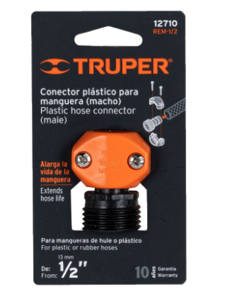 CONECTOR PLÁSTICO, MACHO 1/2'' TRUPER 12710 *