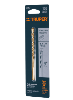 BROCA PARA CONCRETO DE 3/16'' X 4'' EN BLÍSTER, TRUPER 12752 N