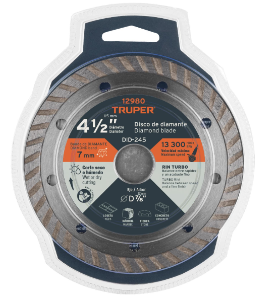DISCO DE DIAMANTE DE 4-1/2'' X 2.2 MM RIN TURBO, TRUPER 12980 *