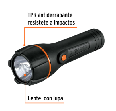 LINTERNA PLÀSTICA 1 LED 180 LM CON 2 PILAS D, TRUPER 13019 *