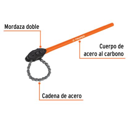 LLAVE DE CADENA TIPO CAIMÁN USO PESADO, MANGO DE 28'' TRUPER 13140 N