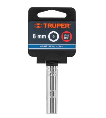 DADO LARGO DE 8MM, 6 PUNTAS, CUADRO 1/4, TRUPER 13202 N