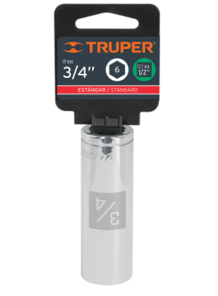 DADO LARGO DE 3/4'', 6 PUNTAS, CUADRO 1/2'', TRUPER 13329 P