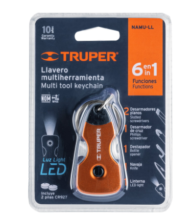 MULTIHERRAMIENTA 6 FUNCIONES , CON LED, TIPO LLAVERO, TRUPER 13336 N