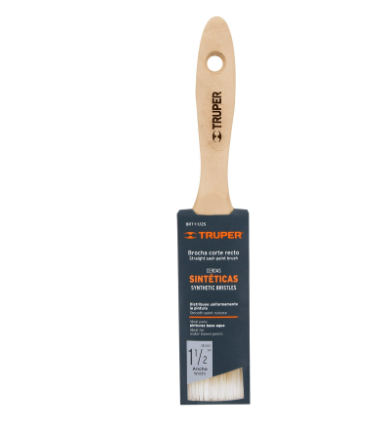 BROCHA CERDAS SINTÉTICAS 1-1/2" CORTE RECTO, MANGO DE MADERA 13343 *