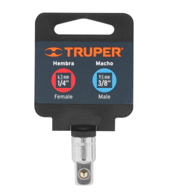 ADAPTADOR PARA MATRACA DE CUADRO 1/4'' A CUADRO 3/8'', TRUPER 13417 P